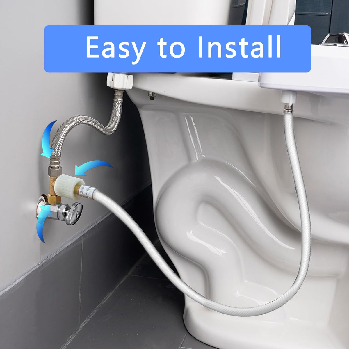 CHOMLEY bidet T-adapter compatible with Toto Washlets on skirted toilets.