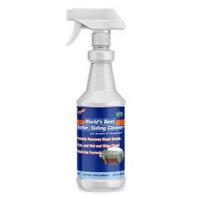 CHOMP! gutter cleaner bottle removes stains from outdoor surfaces.