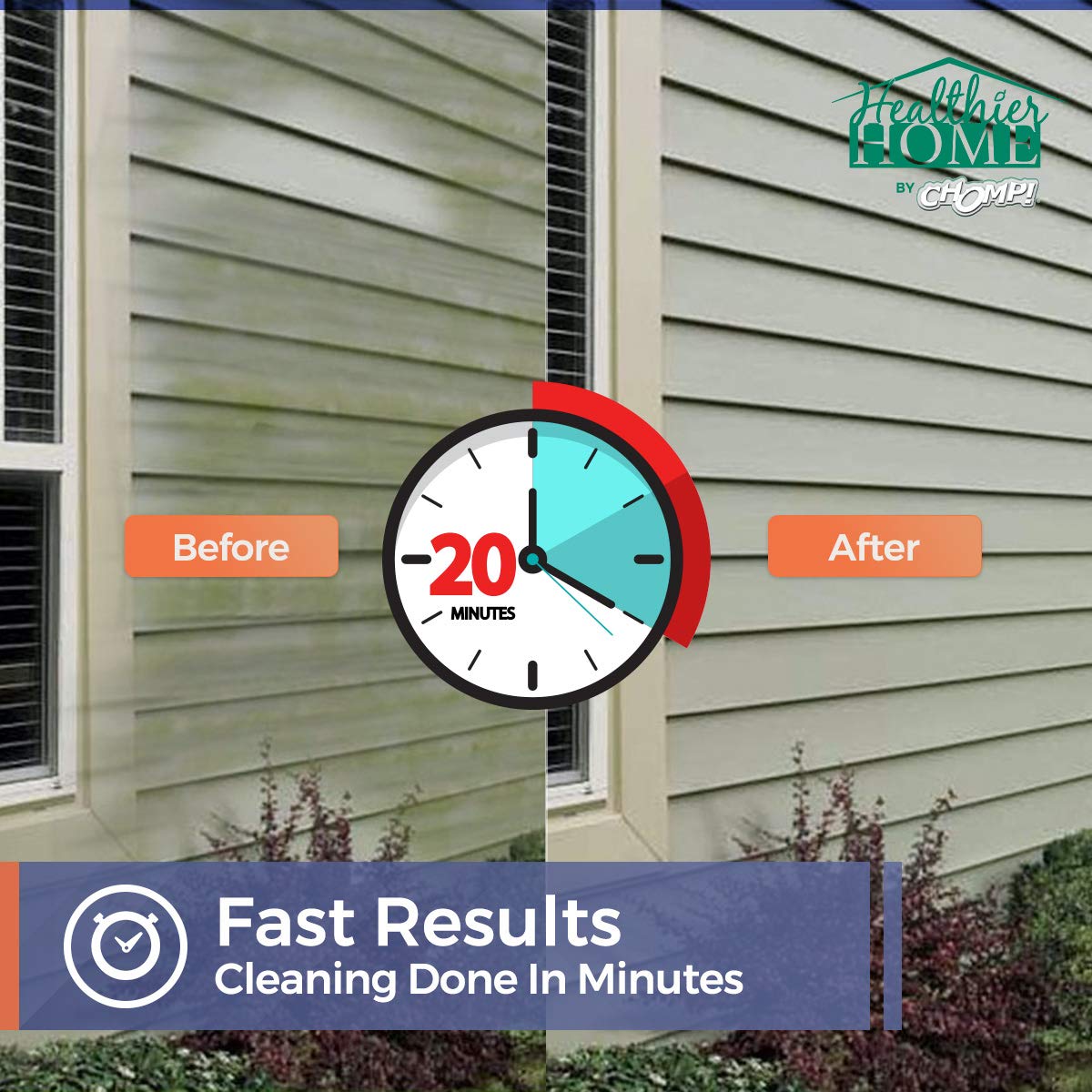 CHOMP! gutter cleaner on aluminum siding revives the finish.