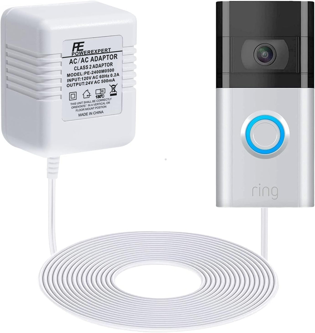 ChooKaChoo 24V doorbell transformer adapter powering Ring devices.