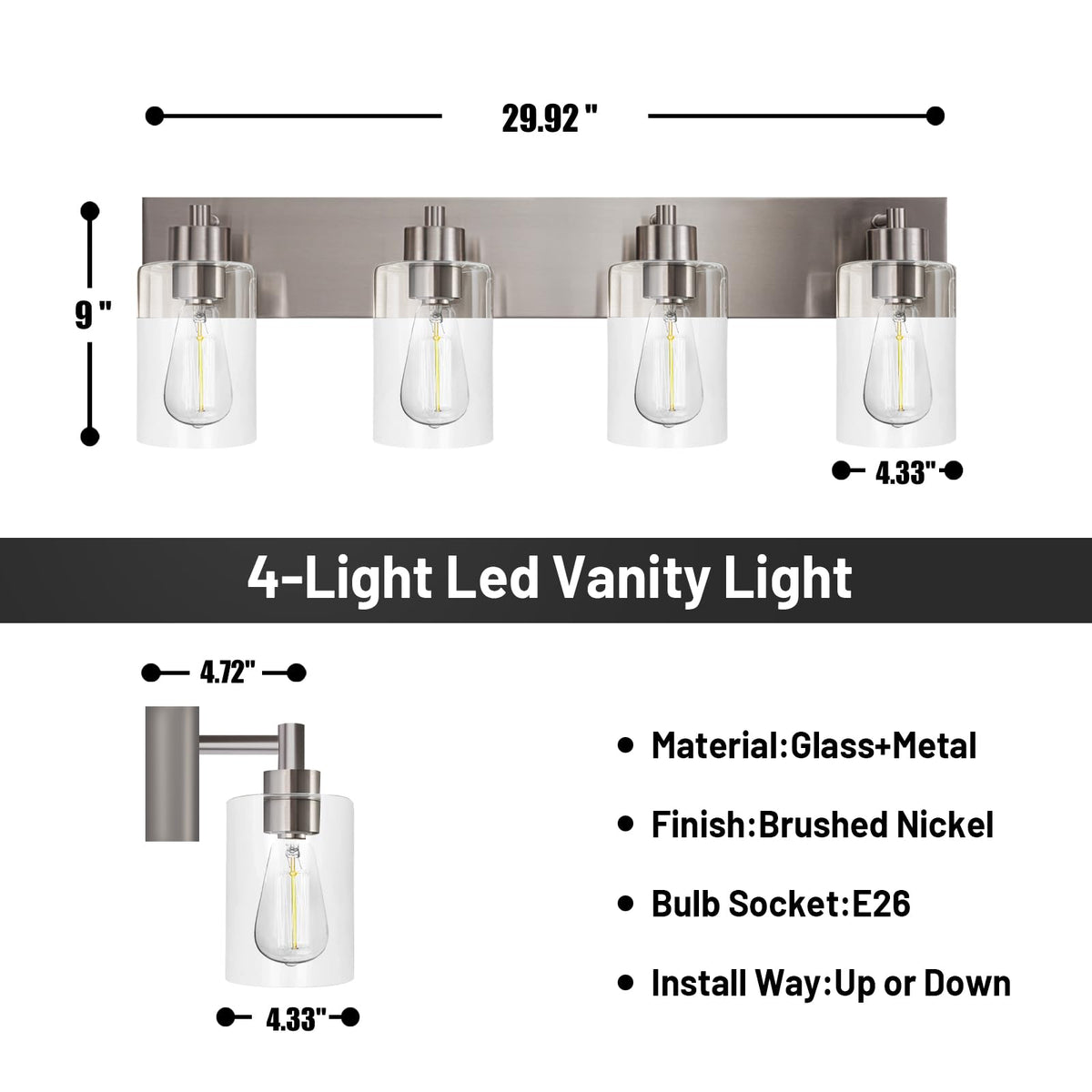 Chosenior bathroom light with clear glass and brushed nickel finish provides contemporary glow