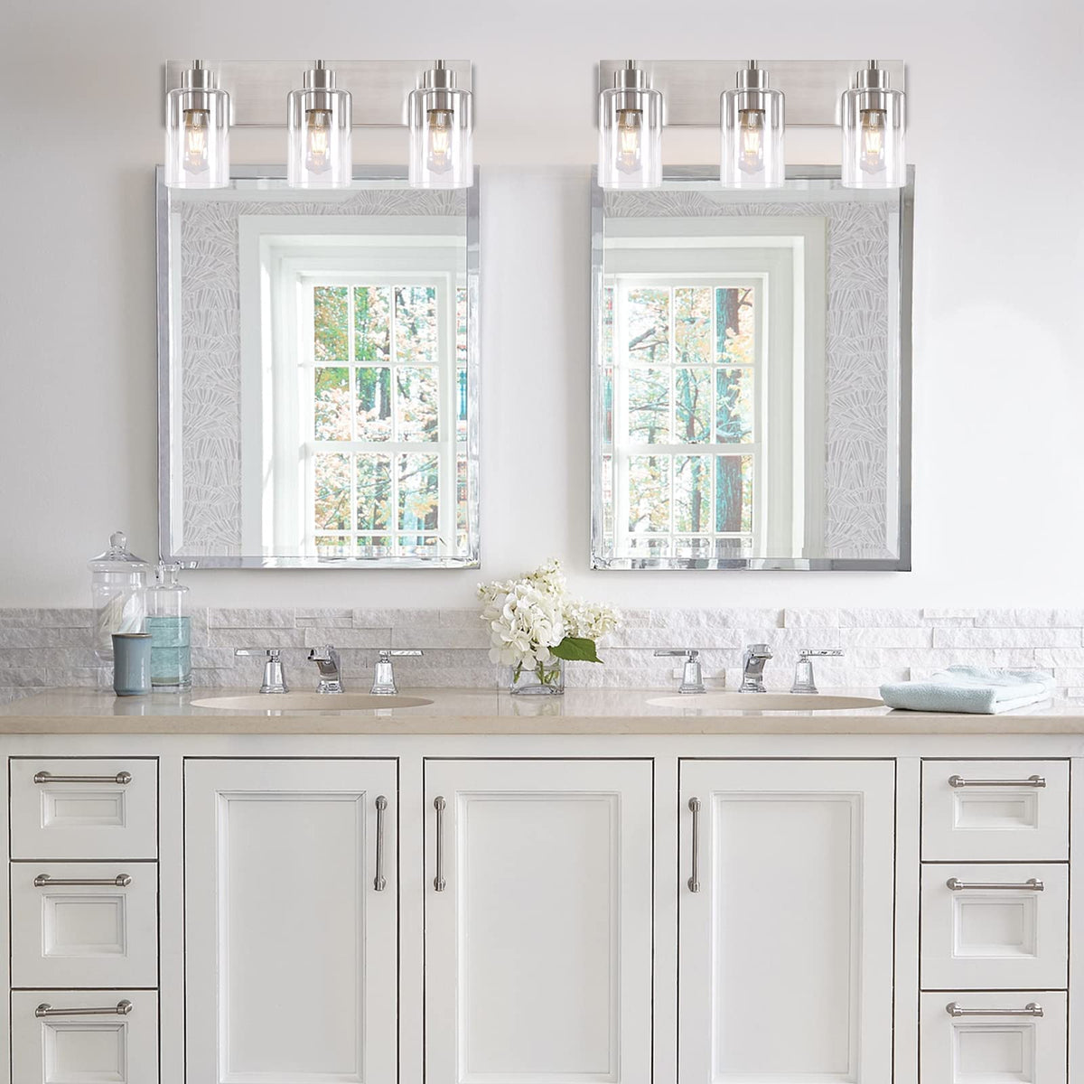 Chosenior vanity light over mirror provides broad illumination for grooming tasks.