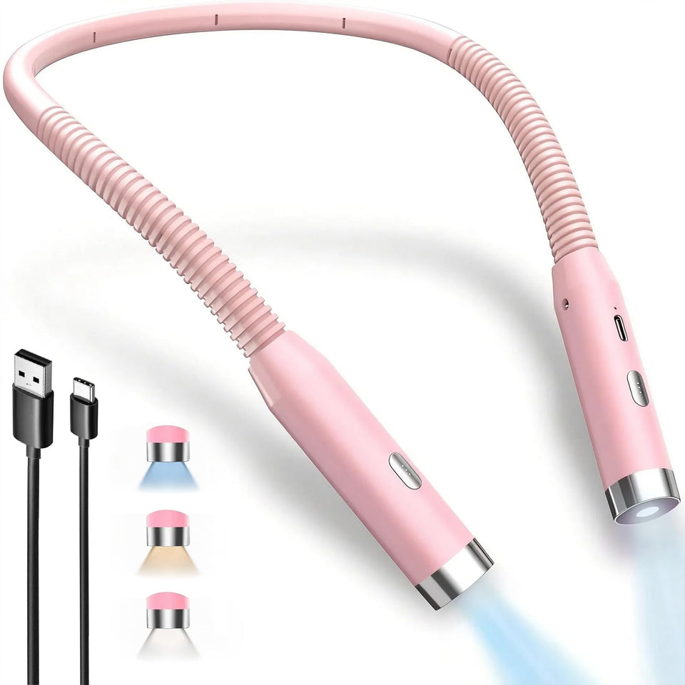 Choudao Tech LED neck light pink angle for hands free nighttime reading.
