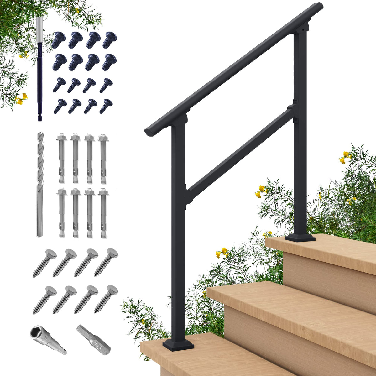 CHR CR Fence and Rail 2-3 Step Stair handrail on outdoor steps provides secure grip.