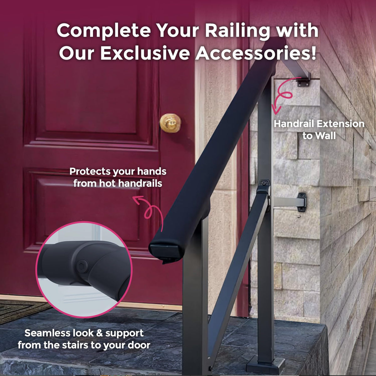 CHR Outdoor stair railing kit with included connectors and hardware.