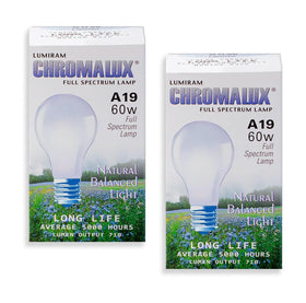 Chromalux frosted 60W bulb pack of 2, front view, delivers a soft, even glow.