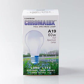 Chromalux frosted 60W bulbs pack of 2 in a lamp, reducing glare for comfortable lighting.