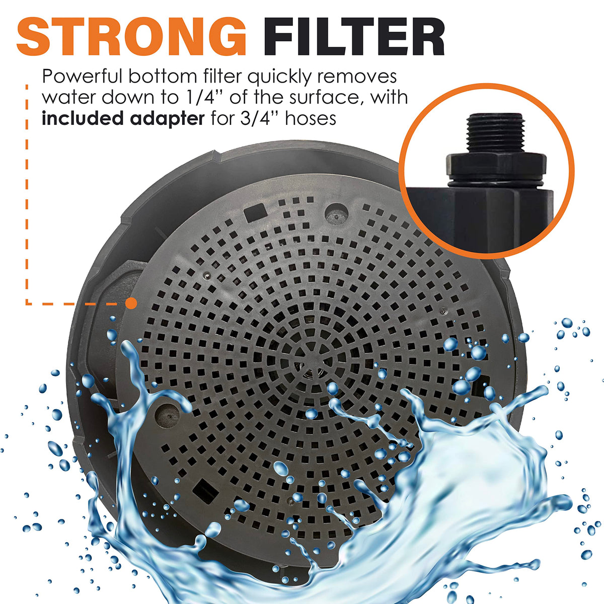 Chromex elevated pump grate helps stable setup during flushing.