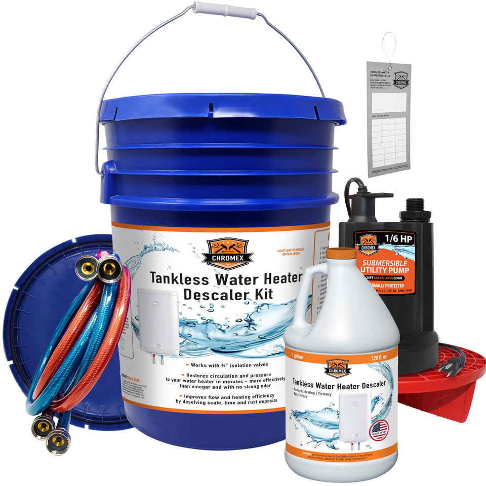 Chromex flush kit bucket with lid for clean, contained maintenance.