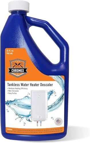 Chromex tankless descaler bottle pour demonstrates easy application and mineral removal