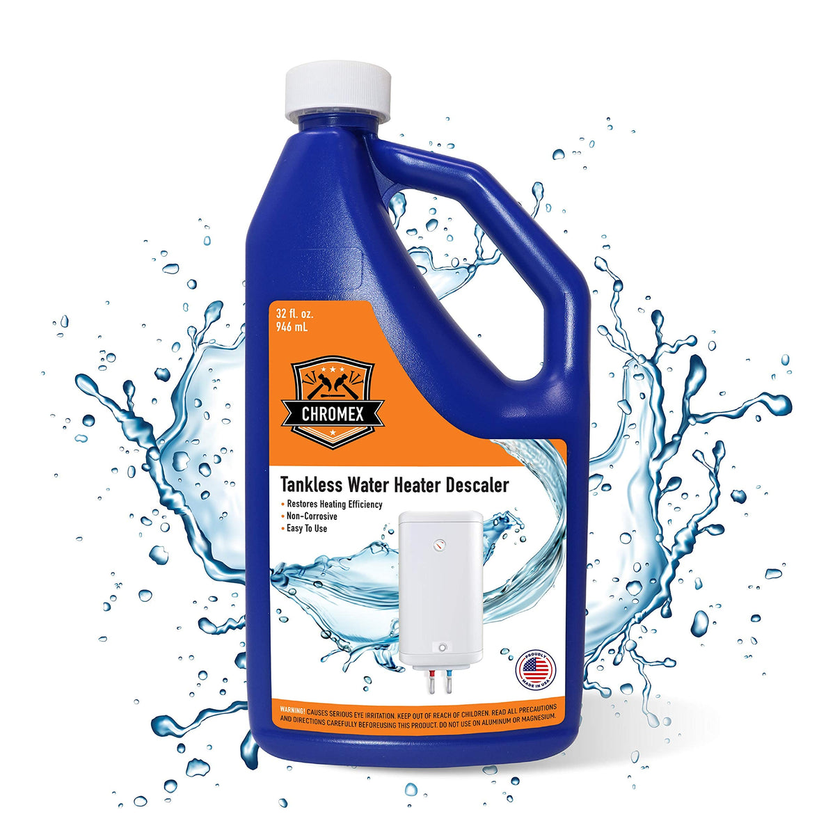 Chromex descaler label close-up highlights formulation for maintenance