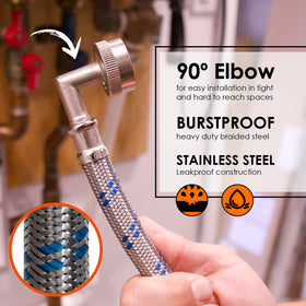 Chromex right-angle hoses simplify attaching to a tankless heater.