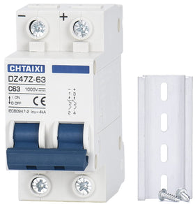 CHTAIXI DC mini breaker 2P 1000V 63A front view for overload protection