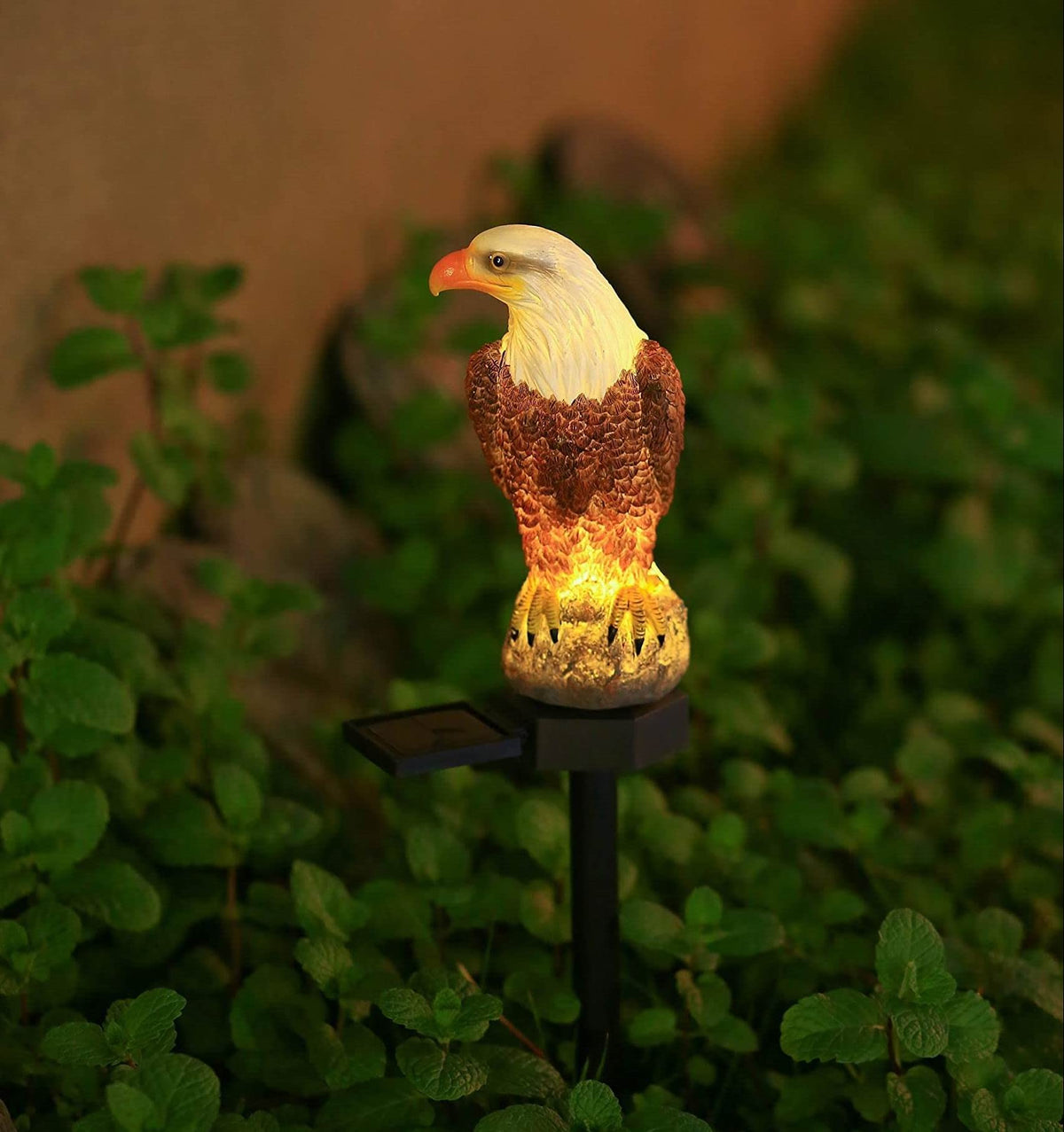 CHUANGFENG solar panel eagle decor charges during day for night use.
