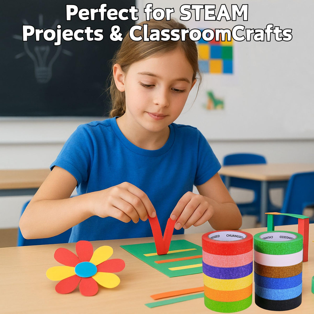 CHUANGSEED 1 inch wide tape in vibrant colors for kids art projects