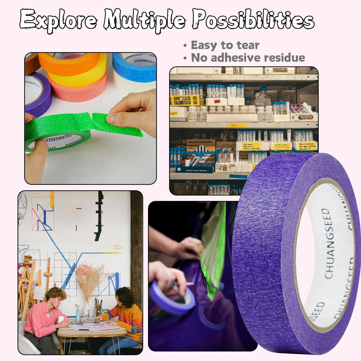 CHUANGSEED colorful masking tape offers surface compatibility for many projects