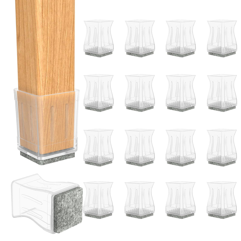 CHWM clear square chair leg protectors 16-pack fit 1-3/4 inch legs, prevent scratches.
