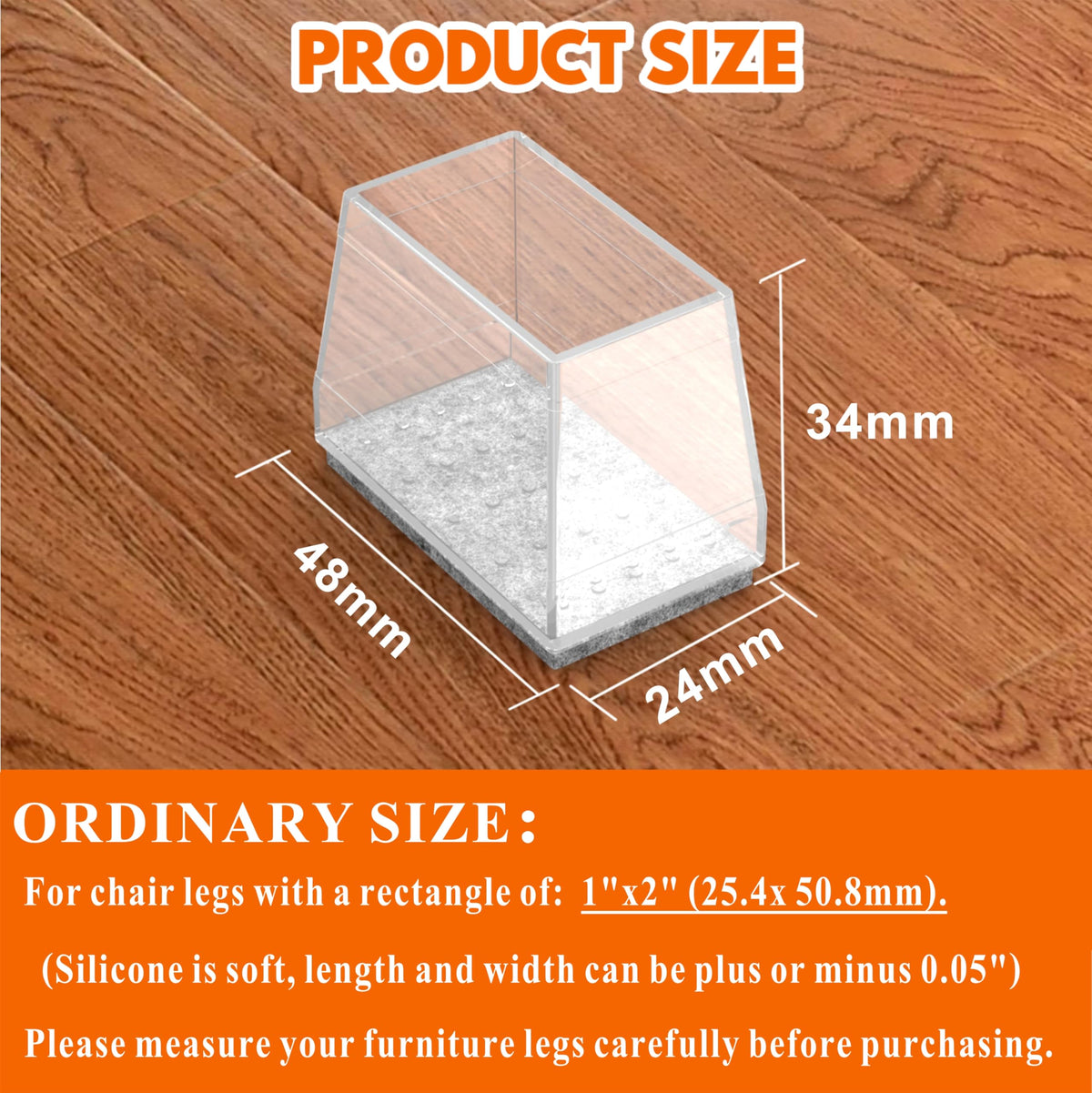 CHWM silicone chair leg cap rectangle 1x2 provides durable protection