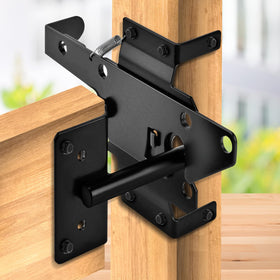 CHXLQQX gate latch on outward-swing gate demonstrating gravity lock