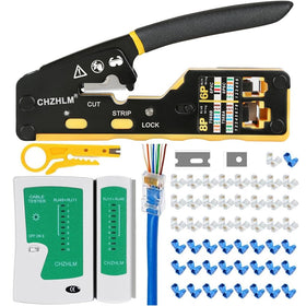 CHZHLM RJ45 crimp tool kit with pass-through design for quick terminations.