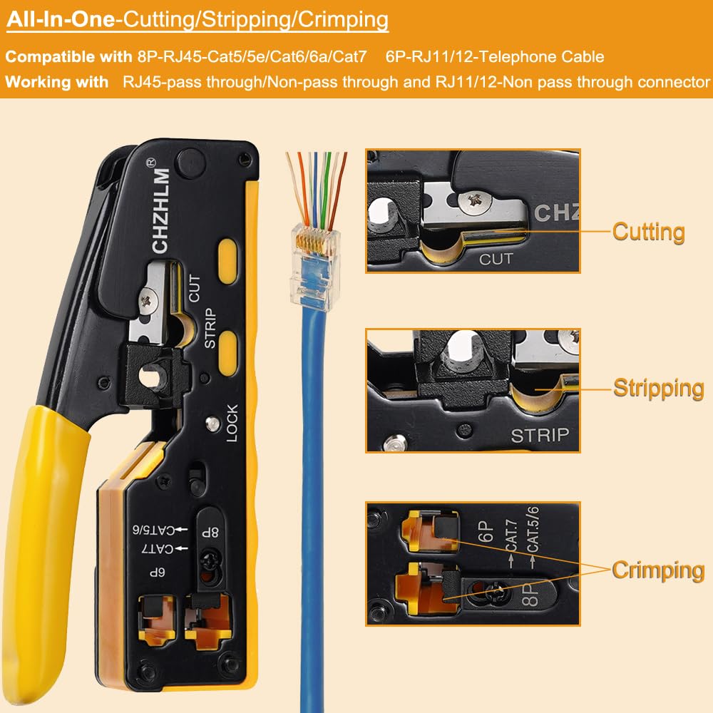 CHZHLM RJ45 crimp tool mini design fits comfortably in hand