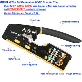 CHZHLM RJ45 crimp tool with ergonomic handle for precise stripping and crimping.