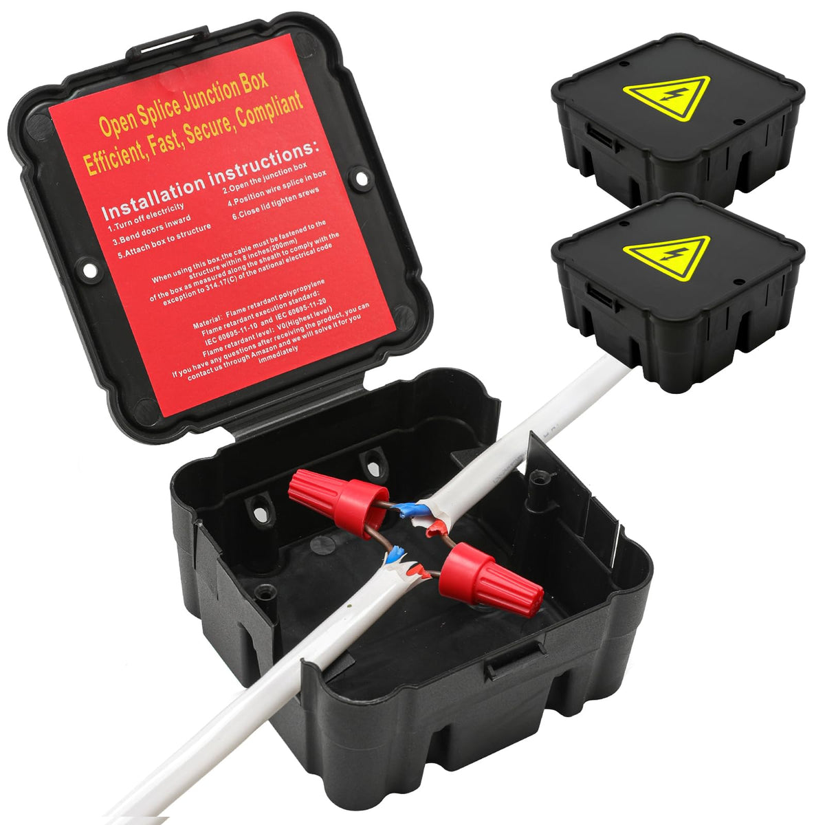 CICHKELY black open splice junction box with cover for quick, safe wiring connections