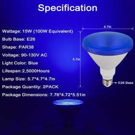 CICINY blue Par38 flood bulb for outdoor porch illumination.