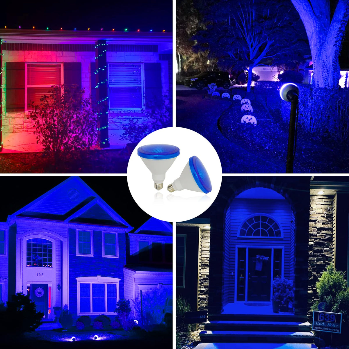 CICINY blue Par38 flood bulb enhances party decor with color.