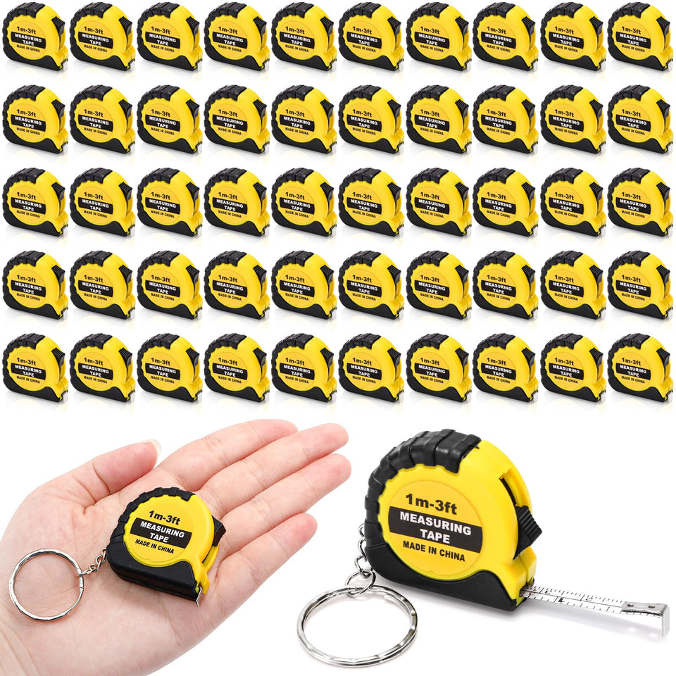 Cididu 50-pack mini tape measures with 3ft reach, great for party favors and daily tasks.