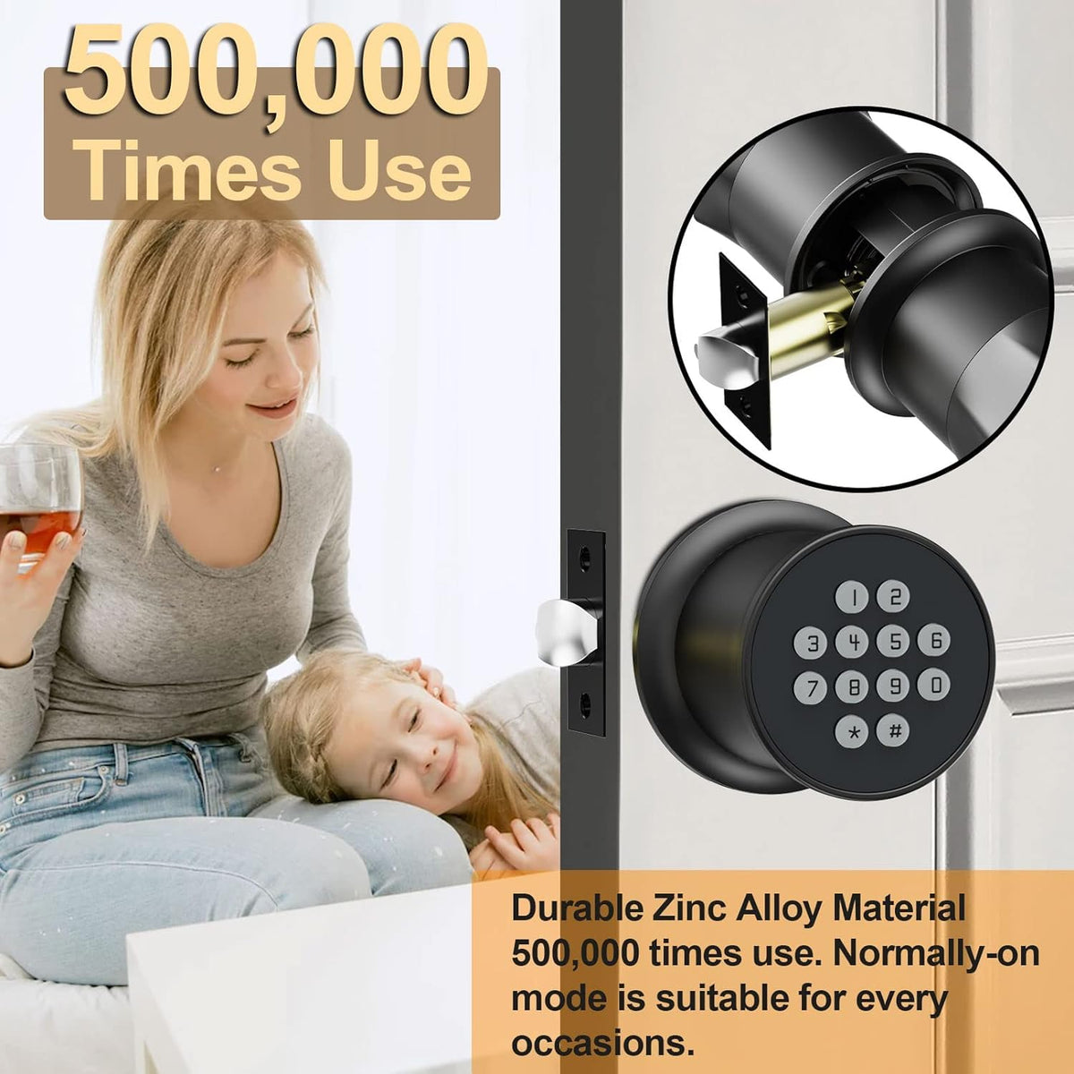 Cielsa Dawn smart knob keypad close-up highlighting backlit code entry.