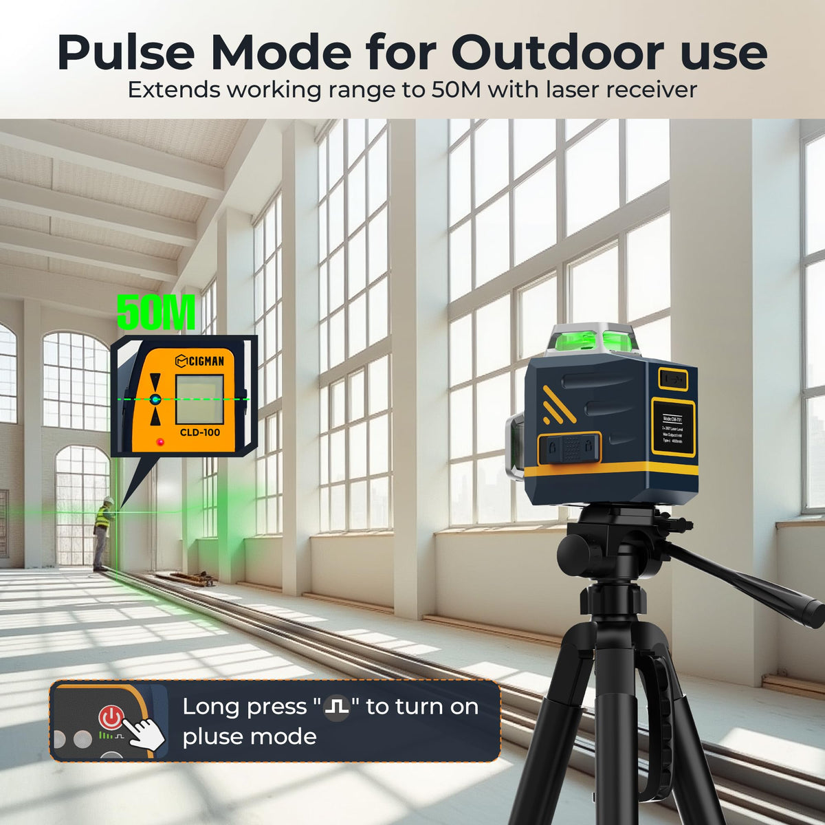CIGMAN laser level battery-charging shows Type-C fast charging for long sessions