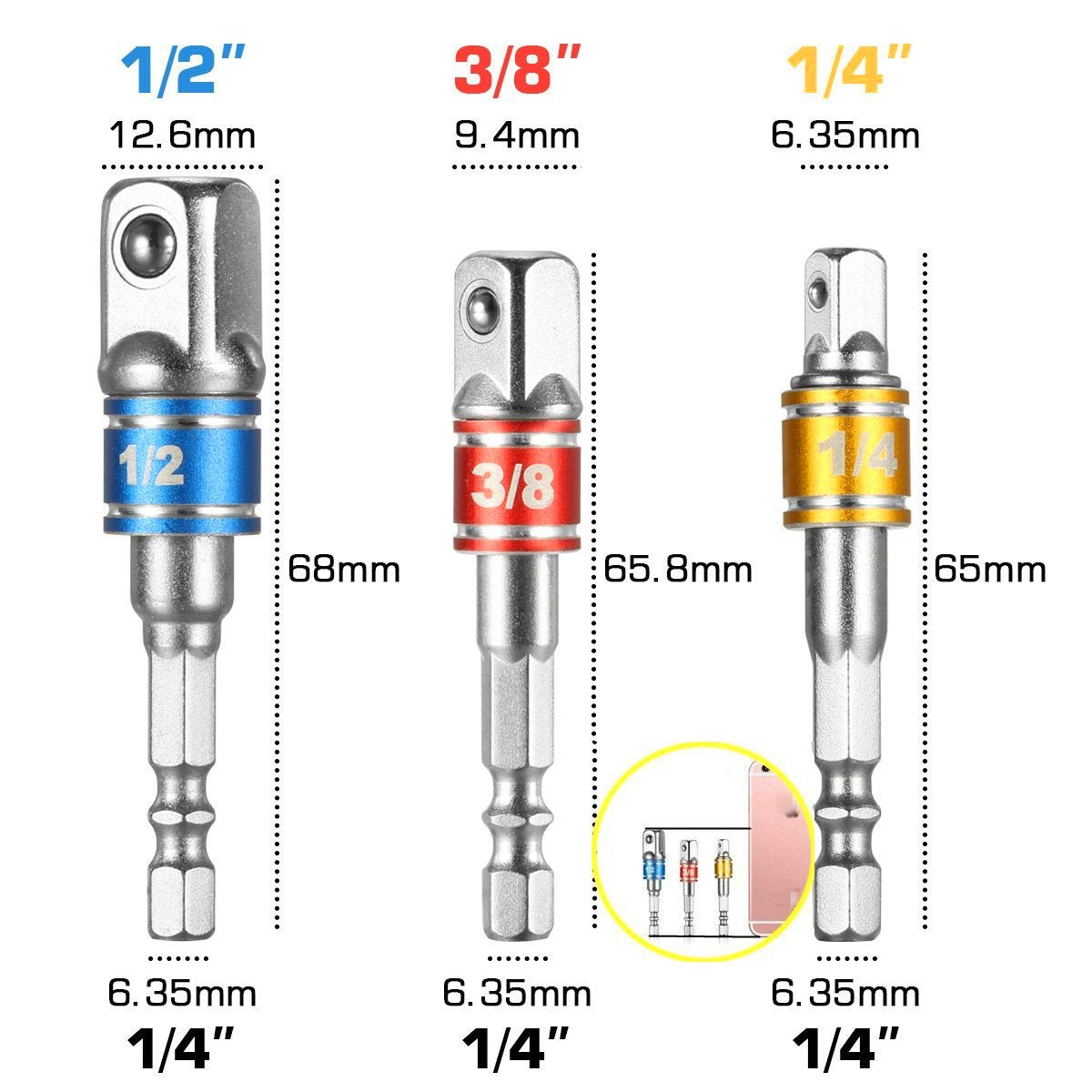 CIGOTU 1/4-to-1/2 socket adapter supports larger fasteners with power drill