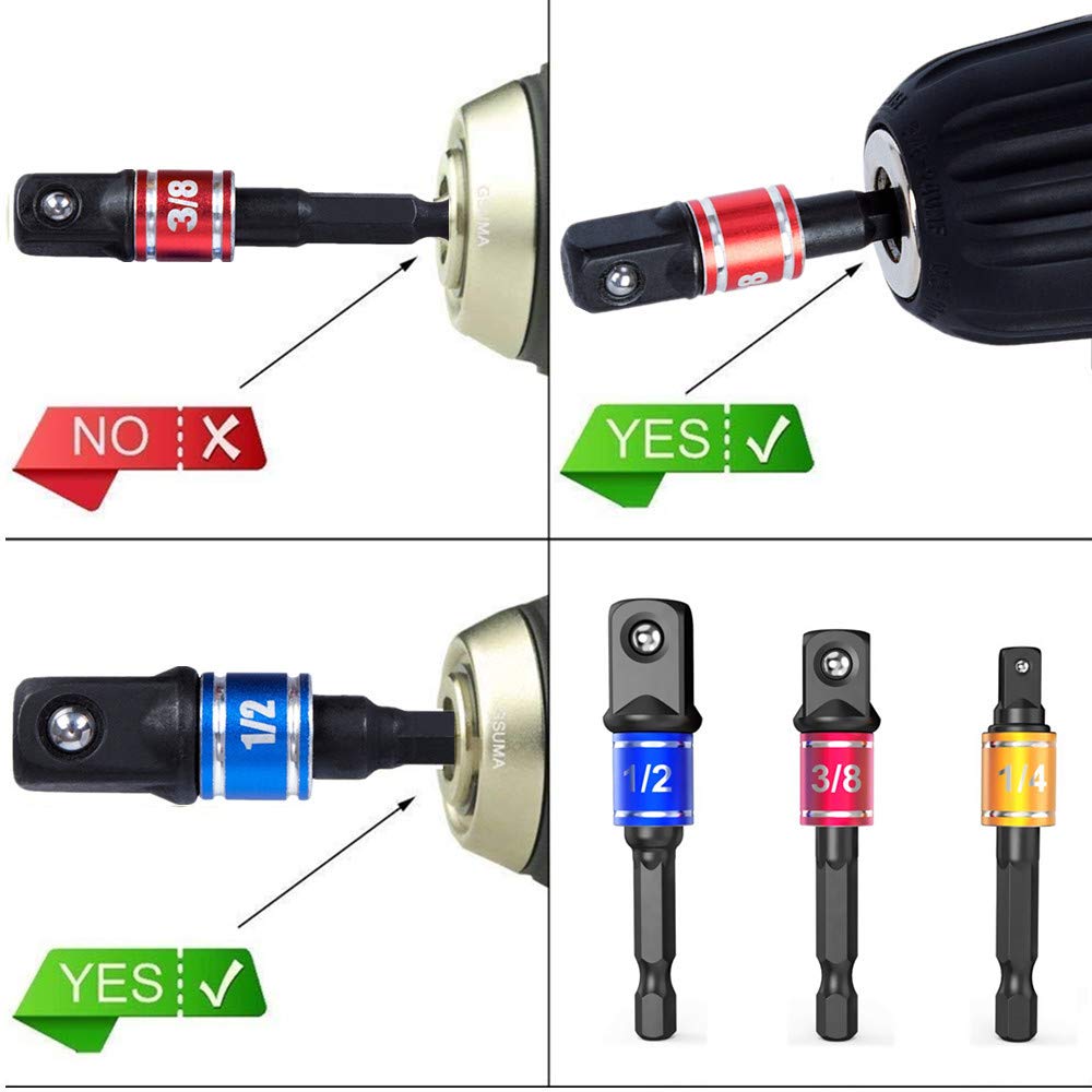 CIGOTU adapter set for three-eighths hex shank delivers extended reach in tight spaces.
