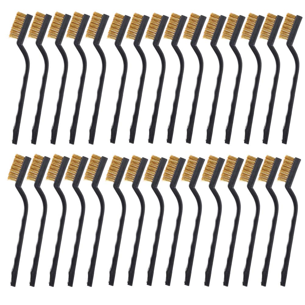 CILEONBE 30-piece mini brass wire brush set package for compact cleaning tasks.