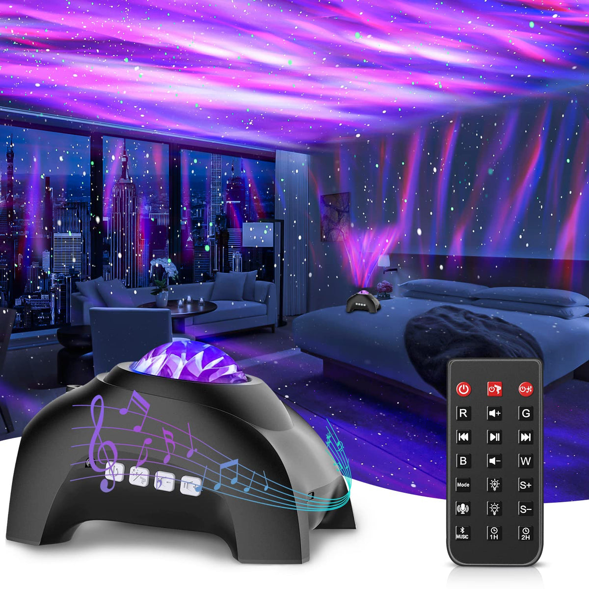 CIMELR Star Projector displays aurora lights for immersive night ambience.