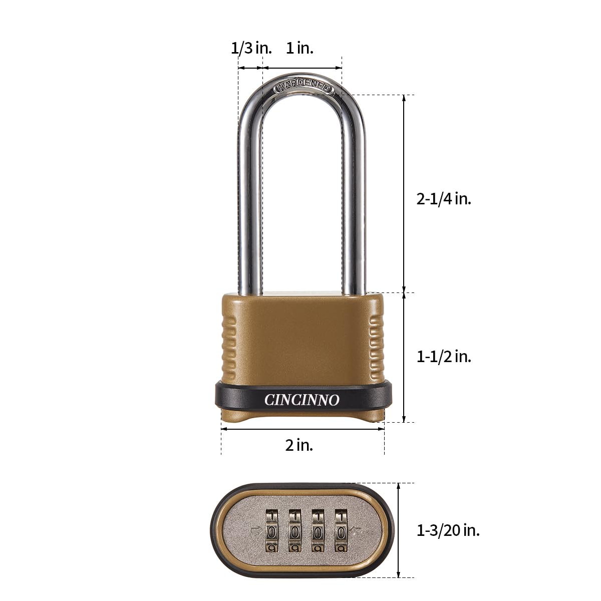 CINCINNO combination lock with extended shackle for versatile locking options.