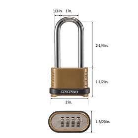 CINCINNO combination lock with extended shackle for versatile locking options.