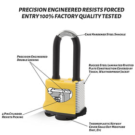 CINCINNO laminated steel body with long shackle for versatile indoor or outdoor use.