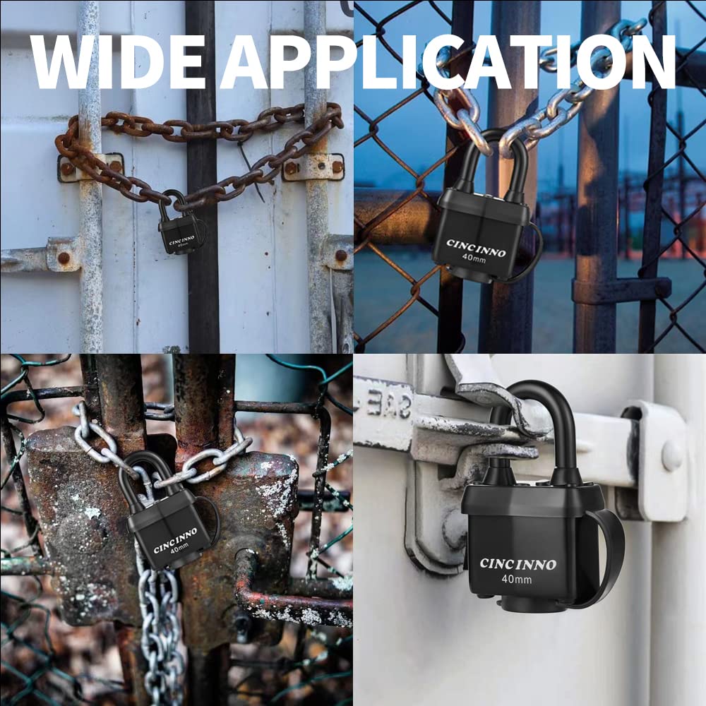 CINCINNO outdoor padlock in use on a gate for rugged weather resistance