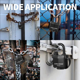 CINCINNO outdoor padlock in use on a gate for rugged weather resistance