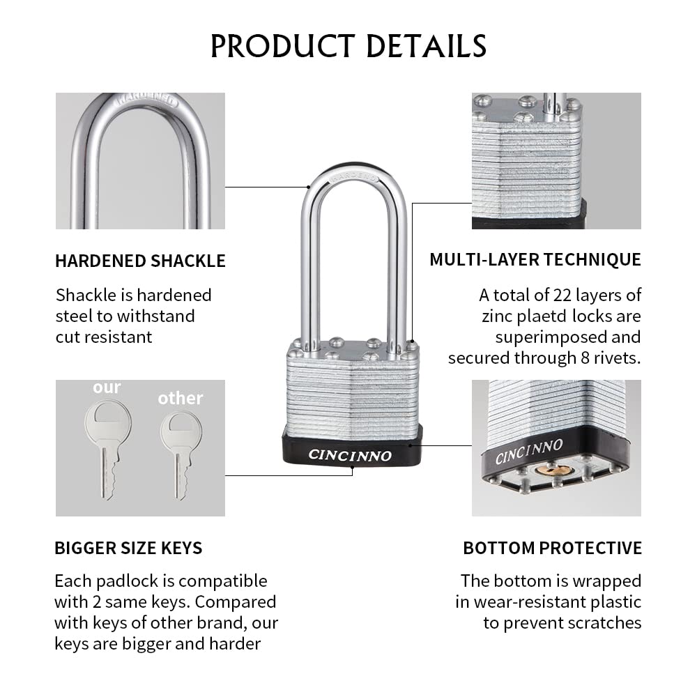 CINCINNO padlock shows brass tumbler for reliable daily use