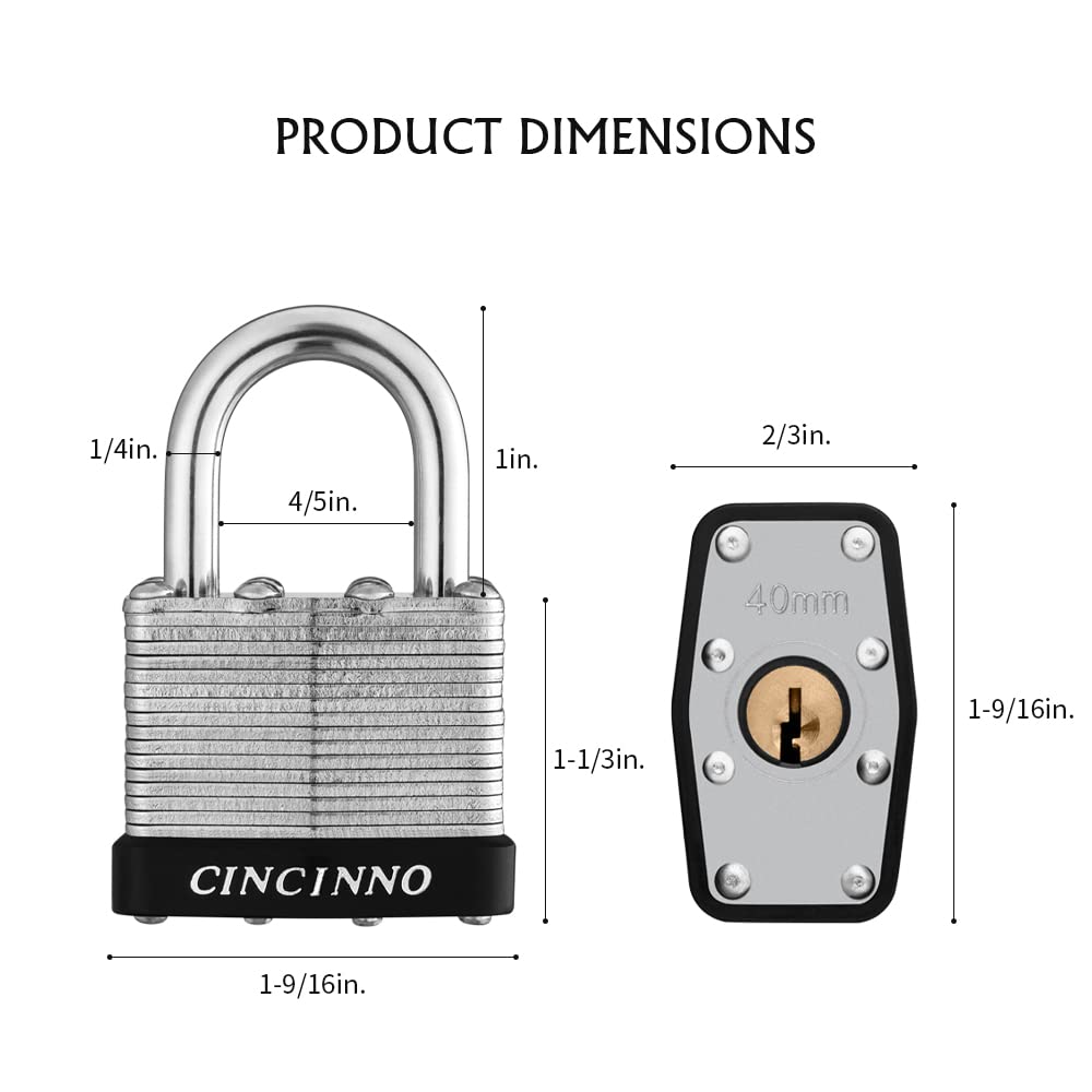 CINCINNO keyed-alike padlock set shown with two keys per lock for convenience.