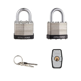 CINCINNO padlock securing toolbox and cabinet storage helps protect valuables.