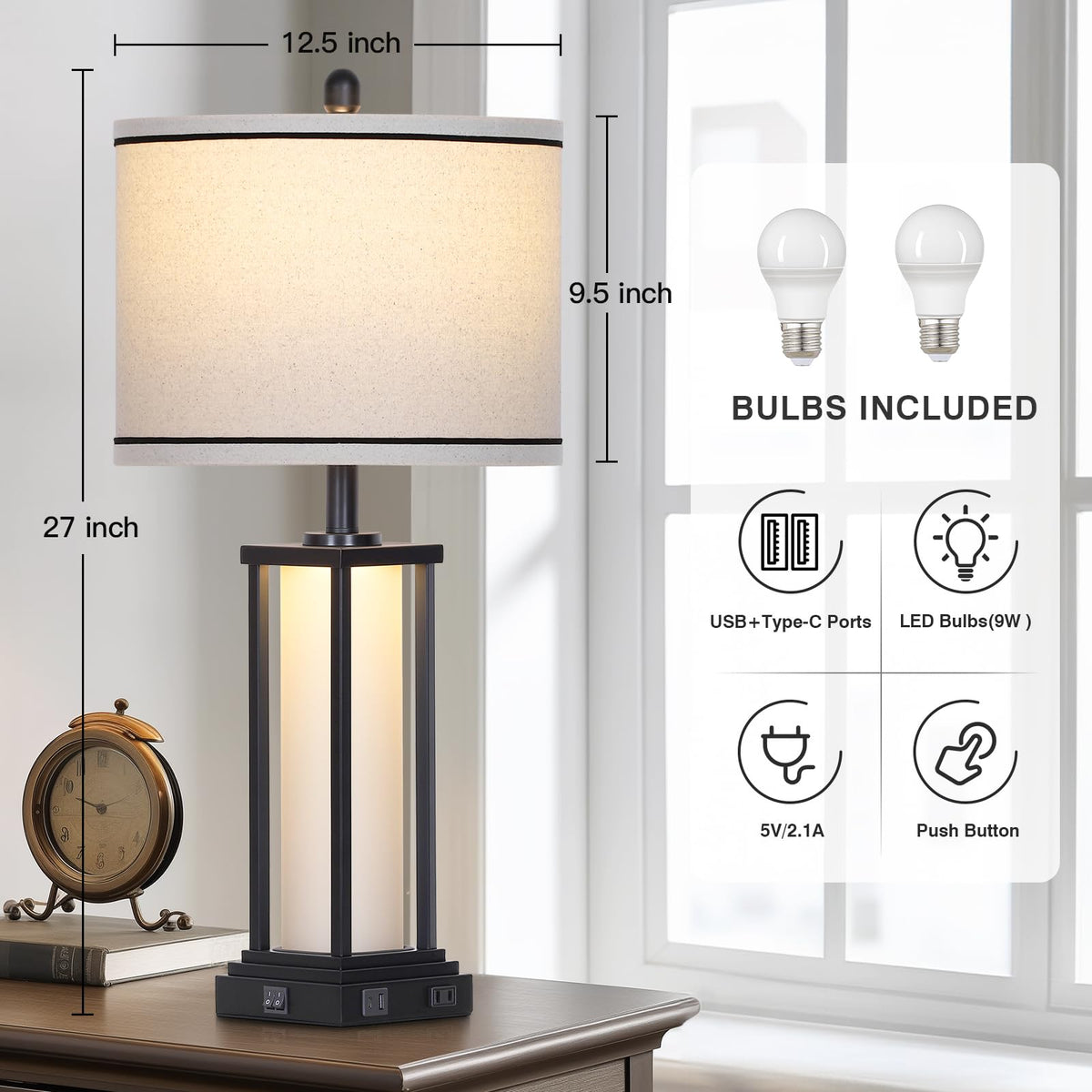 Cinkeda 27-inch lamp night light provides warm ambient glow for bedrooms.