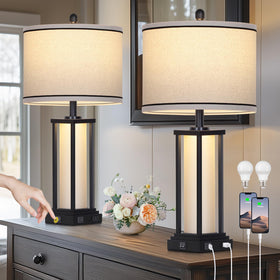 Cinkeda 27-inch vintage table lamp top light for task lighting on the living room end table.