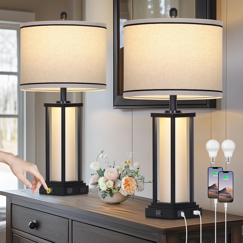 Cinkeda 27-inch vintage table lamp top light for task lighting on the living room end table.