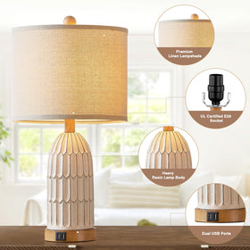 Cinkeda Boho table lamps antique white resin body for rustic farmhouse vibe
