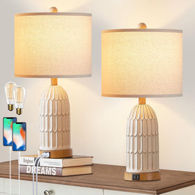 Cinkeda Boho table lamps base and shade for cozy bedroom lighting