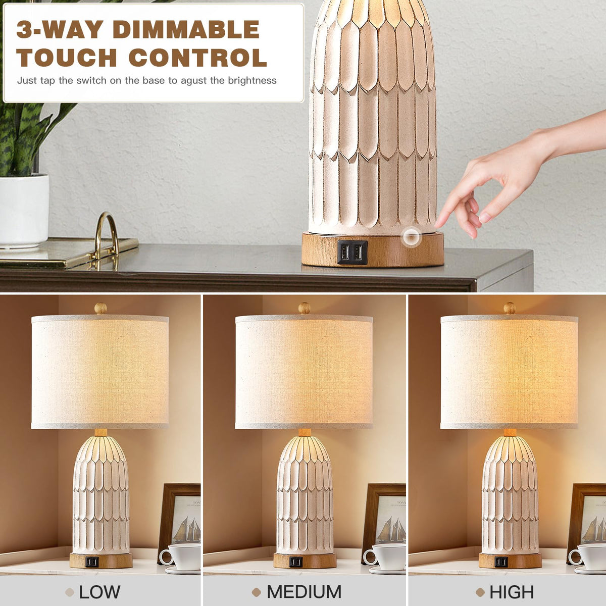 Cinkeda Boho table lamps with included LED bulbs for easy setup